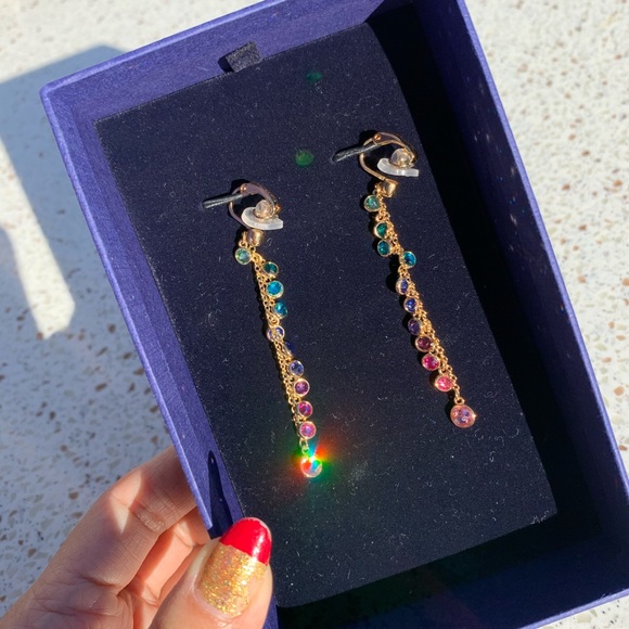 Holiday Gifts 🎁!NIB Swarovski UNIQUE Colorful Crystals Drop Dangle Clip Earrings - Picture 2 of 2